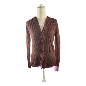 Maurice’s Women’s Size LG L Hooded Button Up Cardigan Sweater Marron W/Spackle